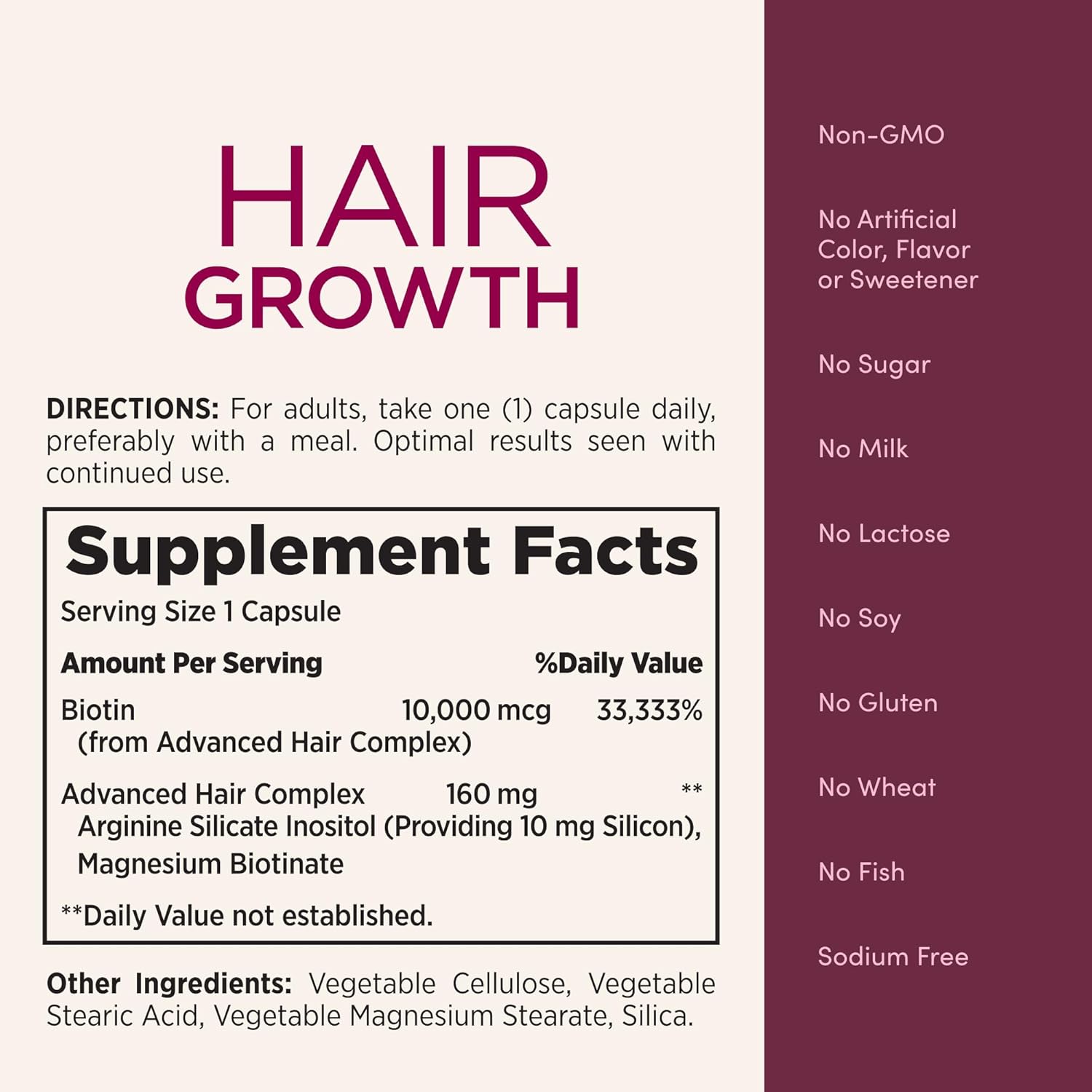 Nature's Bounty Hair Growth Supplement - Clinically Proven for Thicker, Fuller Hair - Biotin, Silicon, Arginine - 30 Capsules