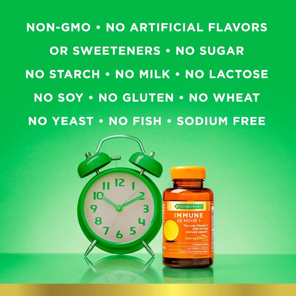 Nature's Bounty Immune 24 Hour + Ester C Vitamin C Softgels, 50 Count for Rapid Immune Support