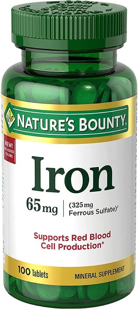 Nature's Bounty I.Ron 65mg + 325mg Ferrous Sulfate Tablets for Cellular Energy Support - 100 Count
