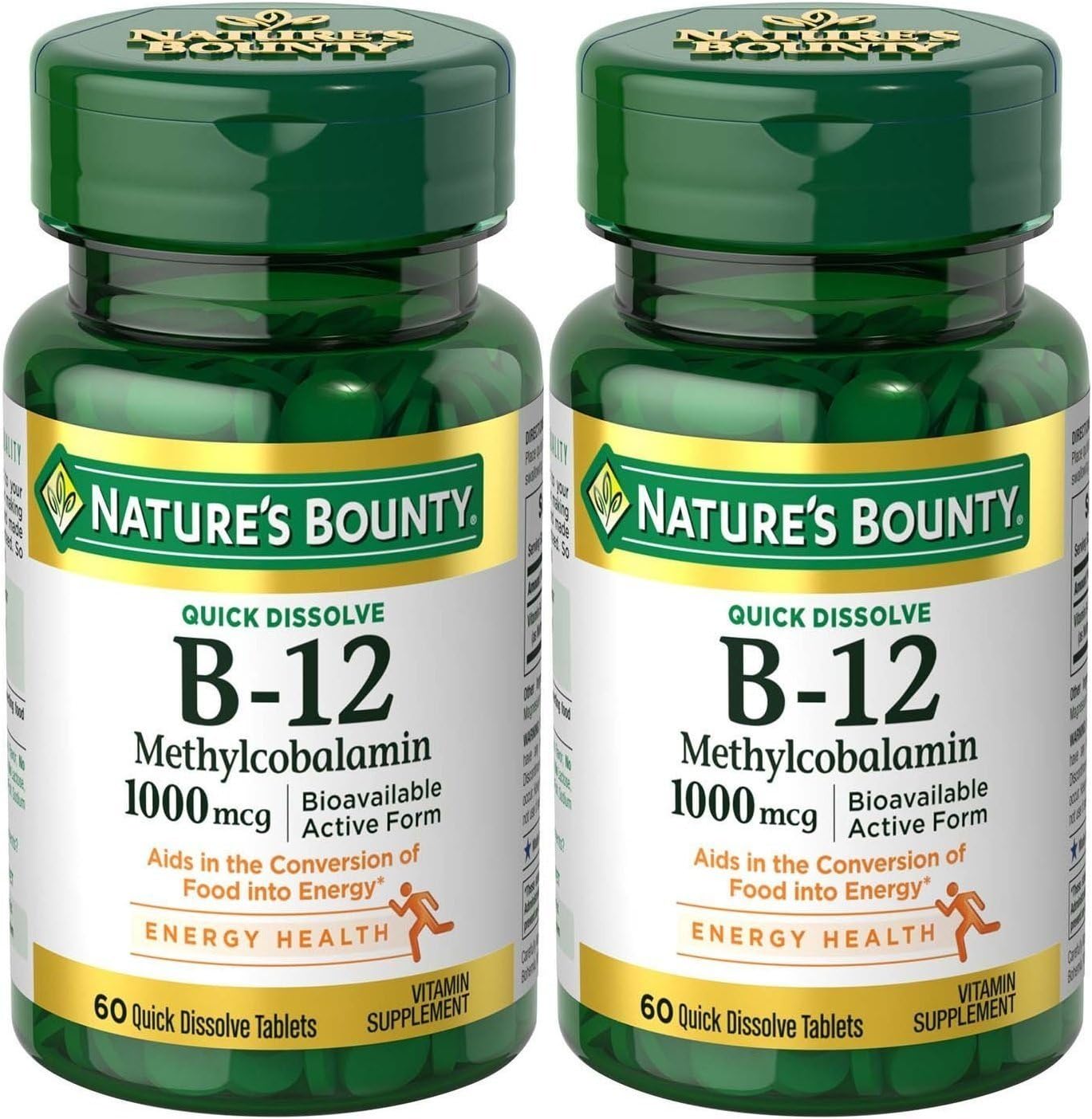 Nature's Bounty Natures Bounty Methylcobalamin B12 Microlozenge Tablets, 1000 mcg, 120 Count), 60 Count (Pack of 2)
