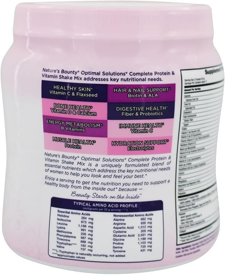 Nature's Bounty Optimal Solutions Complete Protein & Vitamin Shake Mix - Decadent Chocolate, 1 lb, with Vitamin C for Immune Health