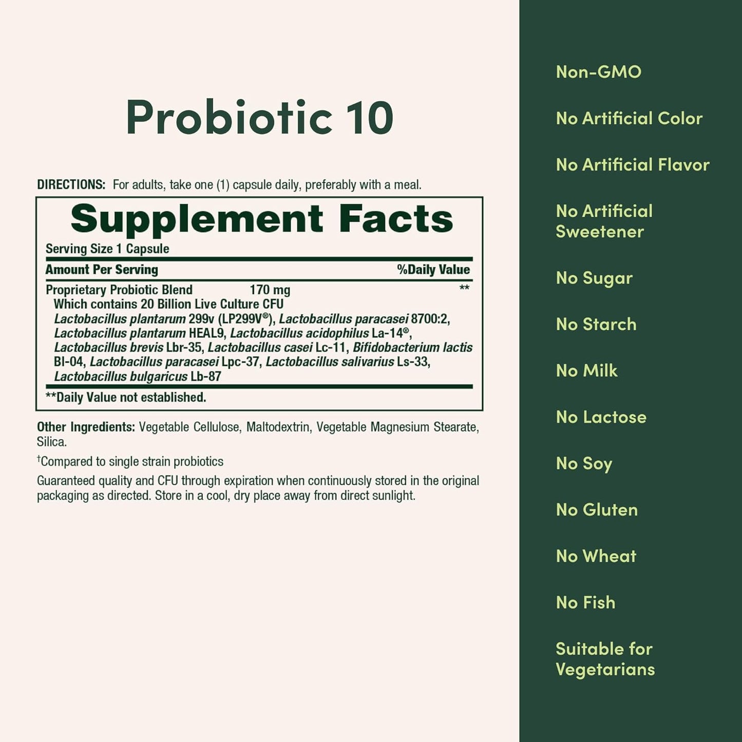 Nature's Bounty Probiotic 10 Ultra Strength Daily Supplement for Digestive, Immune & Respiratory Health - 30 Capsules