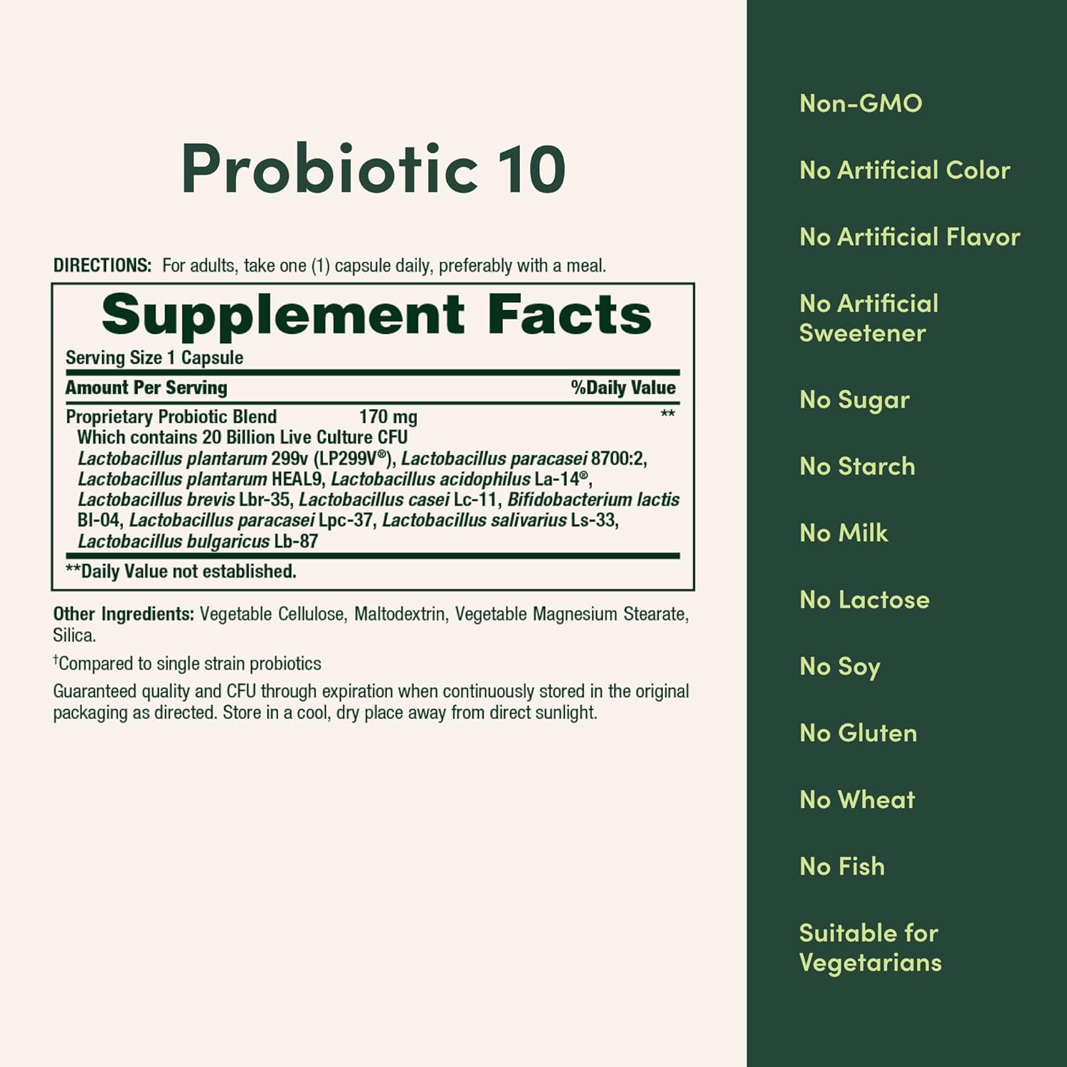 Nature's Bounty Probiotic 10 Ultra Strength Daily Supplement for Digestive, Immune & Respiratory Health - 30 Capsules
