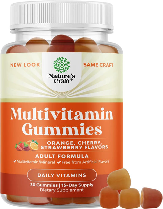 Natures Craft Adult Multivitamin Gummies - Vitamin D, A, C, E, B12, Zinc, Biotin - Energy & Immunity Support - Non-GMO, Gluten Free, Halal - 30 Count