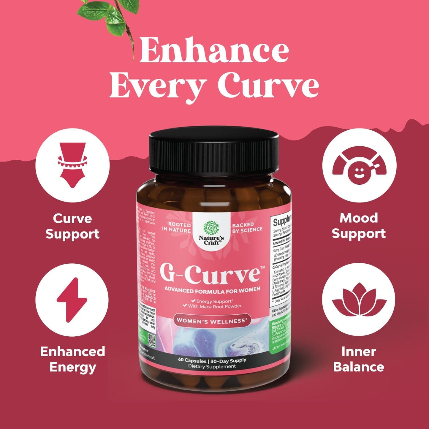 Natures Craft G-Curve Butt and Breast Enhancement Pills Bundle with Turmeric Gummies for Adults - Herbal Enhancer for Body Sculpting Curves and Joint Support - Peach Flavor