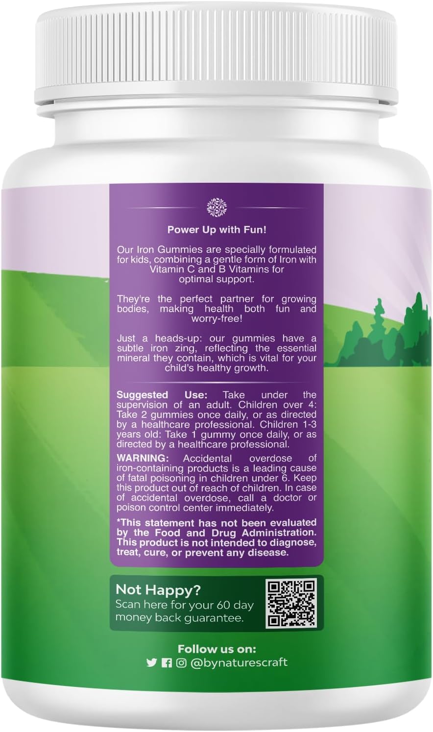 Natures Craft Kids Iron Gummies - Gentle Iron Supplements for Stronger Immunity & Energy - Vegan, GMO & Gluten Free - 60 Count