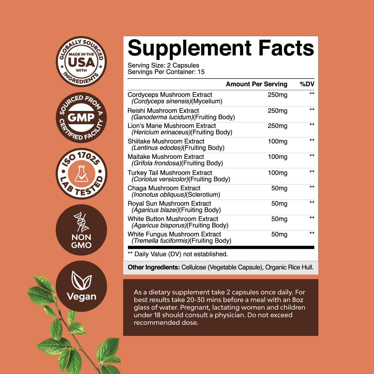 Natures Craft Mushroom Complex Capsules - Lions Mane, Reishi, Chaga, Maitake & Shiitake Blend for Brain Health, Memory & Focus - Nootropic Supplement - 30 Capsules