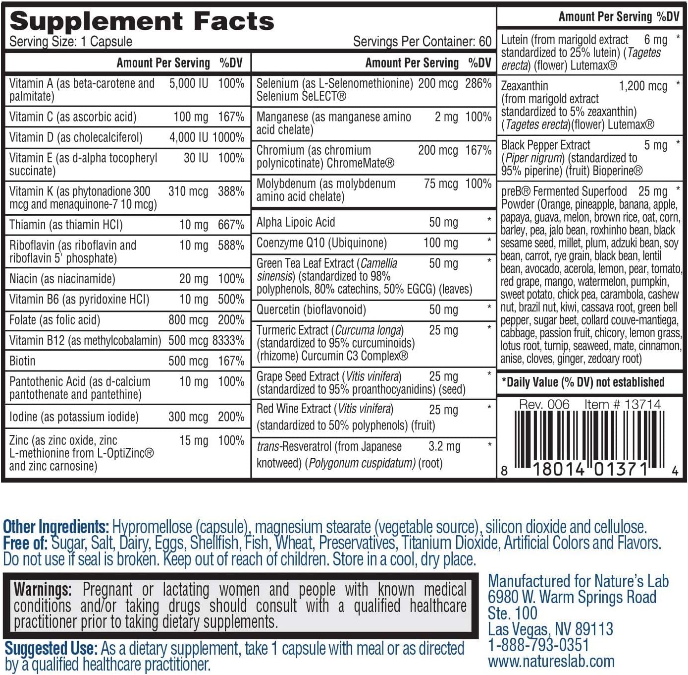 Nature's Lab CoQ10, Alpha Lipoic Acid, Acetly L Carnitine, and Multivitamin Supplement for Daily Health
