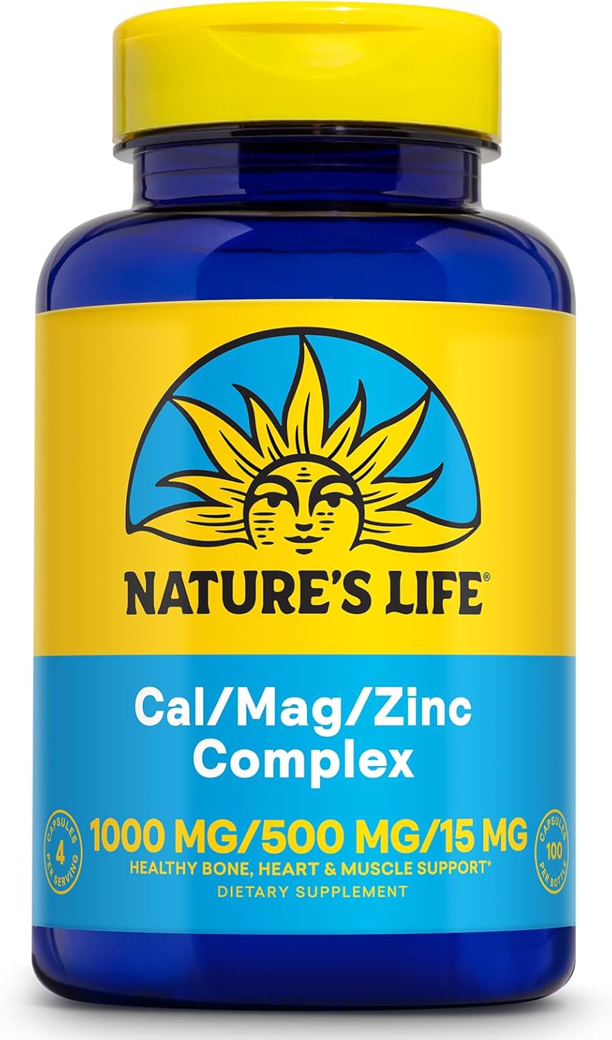 NATURE'S LIFE Calcium Magnesium Zinc Supplement with Vitamin D and Boron - Supports Bone, Muscle, and Heart Health - 100 Capsules