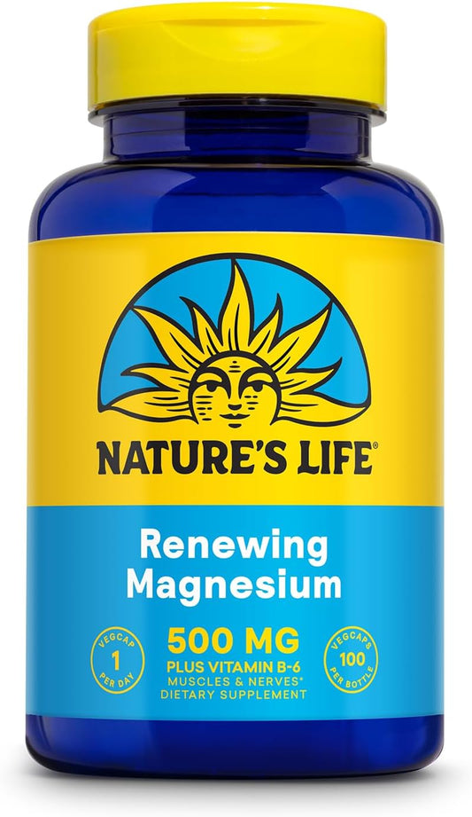 Nature's Life Renewing Magnesium 500 mg with Vitamin B-6 for Muscle and Nerve Support - Lab Verified - 100 Servings