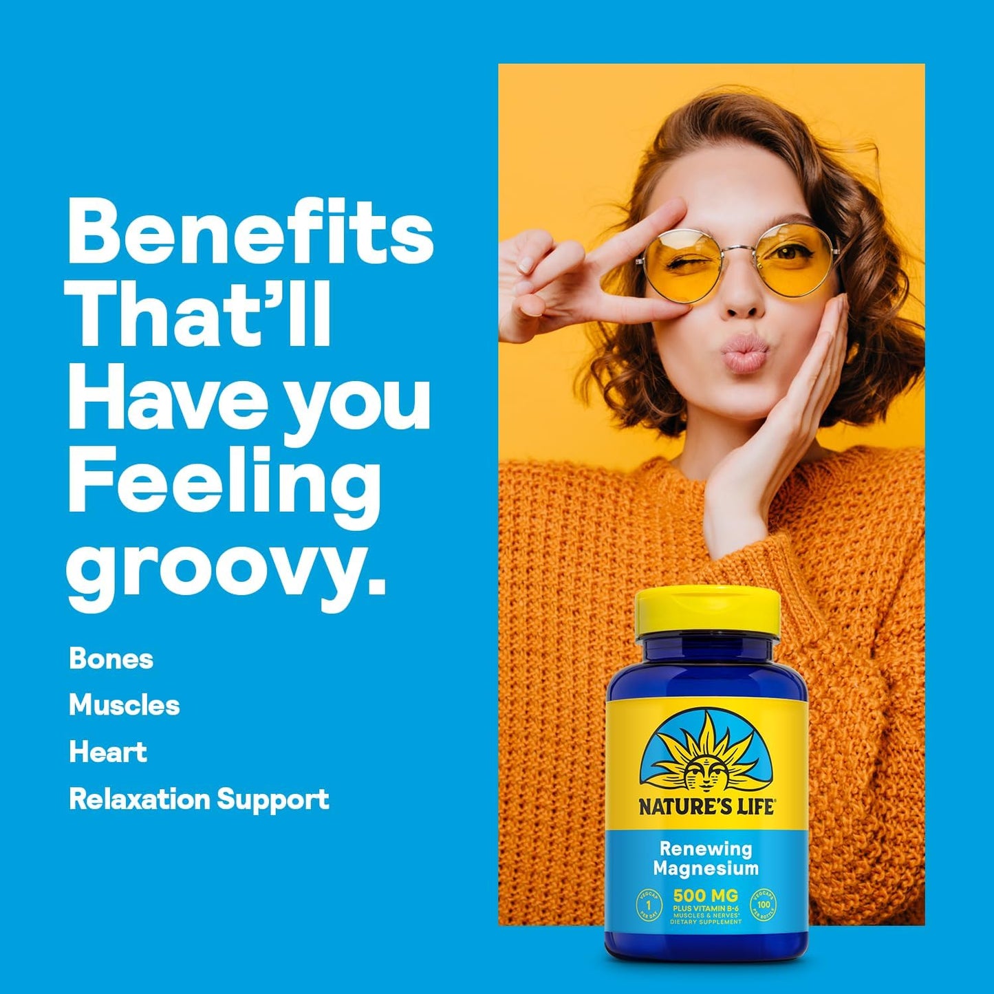 Nature's Life Renewing Magnesium 500 mg with Vitamin B-6 for Muscle and Nerve Support - Lab Verified - 100 Servings