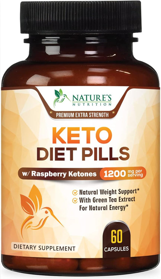 Nature's Optimal Max Keto Pills 1200mg - Advanced Support for Lean Keto Diet - Utilize Fat for Energy & Focus - Fast Acting Keto Supplement - 60 Capsules for Women & Men