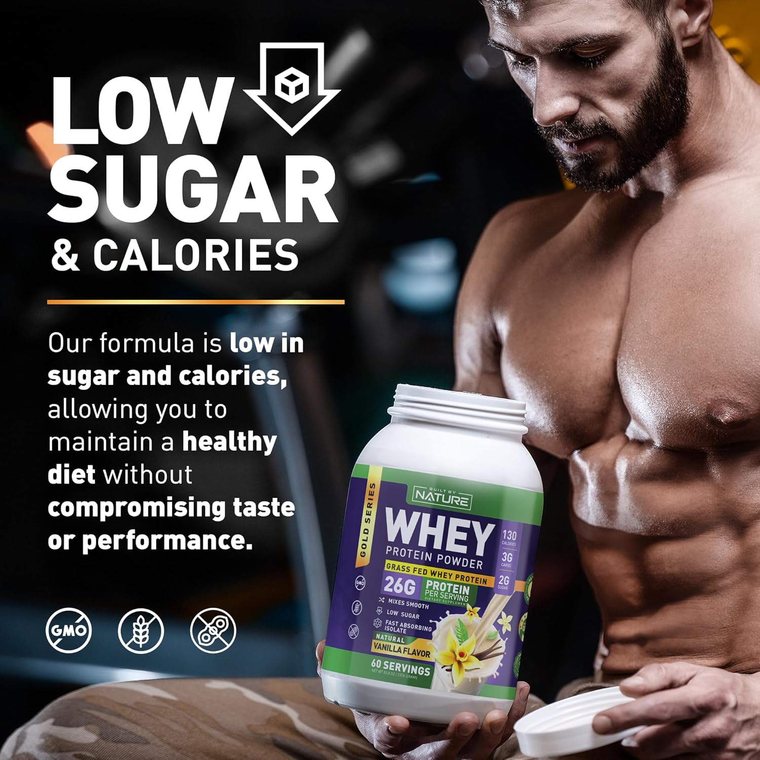 Nature's Own Whey Protein Powder - Pure Whey Shake with Whey Isolate, 26g Protein, Smooth Mixing, No Clumps - High Protein, Low Sugar Drink - Vanilla Flavor - 60 Servings