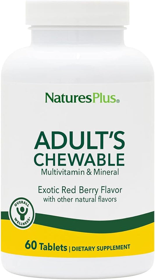 Natures Plus Adult's Chewable Multivitamin - Exotic Red Superfruits Flavor - 60 Vegetarian Tablets - Whole Foods Supplement for Energy and Health - Gluten-Free