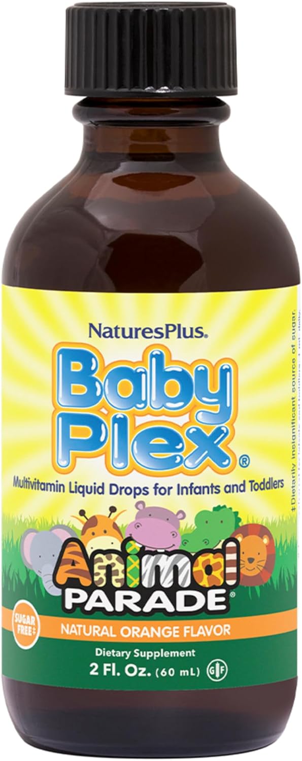 Natures Plus Animal Parade Baby Plex Liquid Multivitamin, Natural Orange Flavor, 2 fl oz (Pack of 2) - Infant & Toddler Supplement, Sugar Free, Gluten Free - 120 Servings