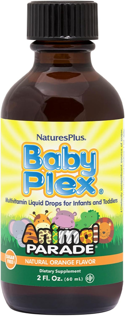 Natures Plus Animal Parade Baby Plex Liquid Multivitamin, Natural Orange Flavor, 2 fl oz (Pack of 2) - Infant & Toddler Supplement, Sugar Free, Gluten Free - 120 Servings