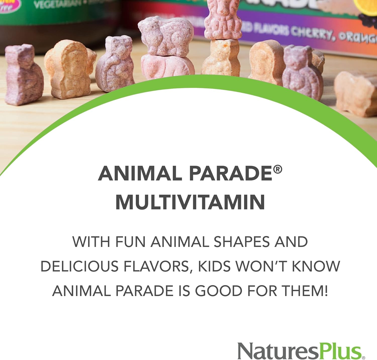 Natures Plus Animal Parade Children's Chewable Multivitamin - 90 Animal-Shaped Tablets - Assorted Natural Flavors - Vegetarian & Gluten Free - 45 Servings