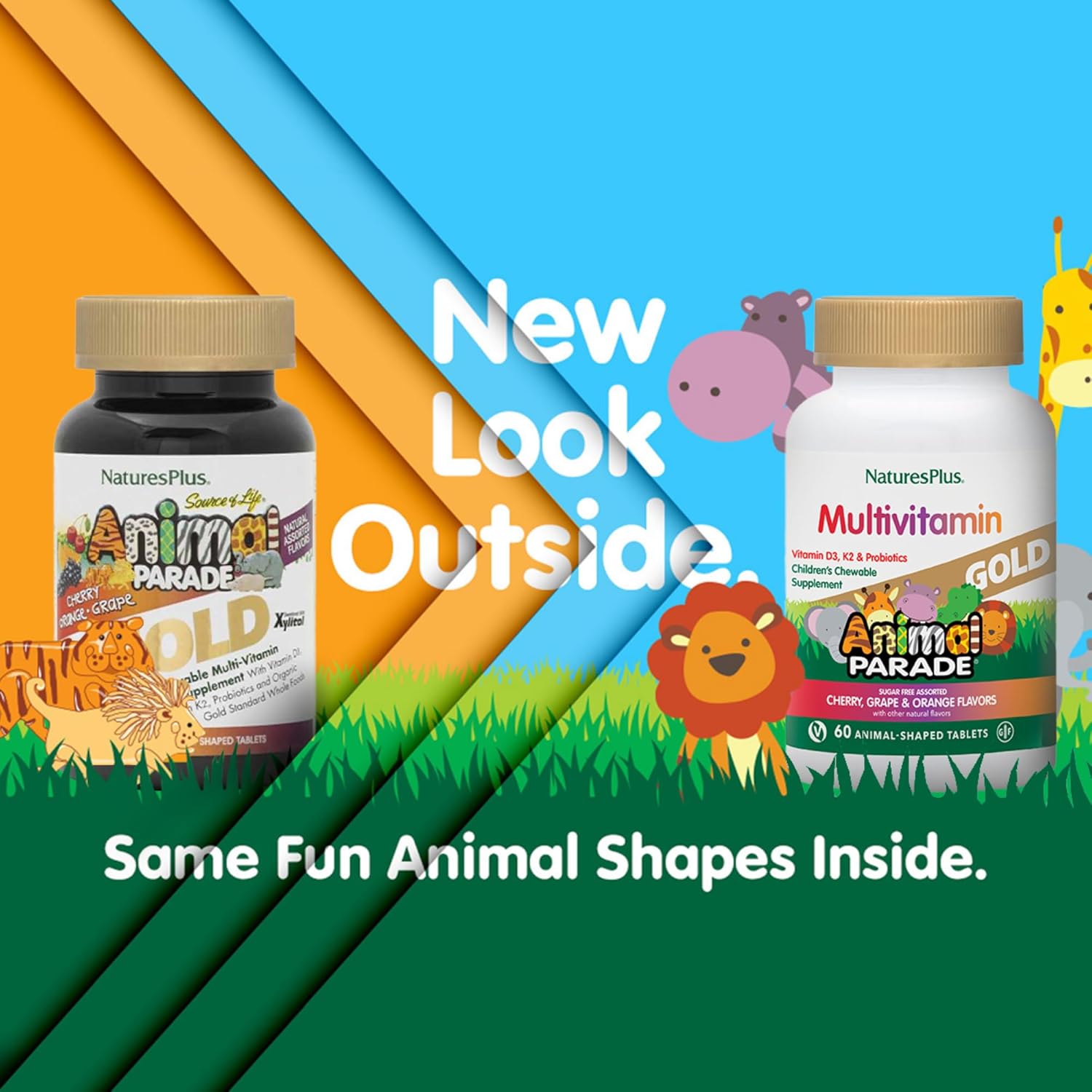 Natures Plus Animal Parade Gold Children's Chewable Multivitamin - Assorted Flavors - 60 Tablets
