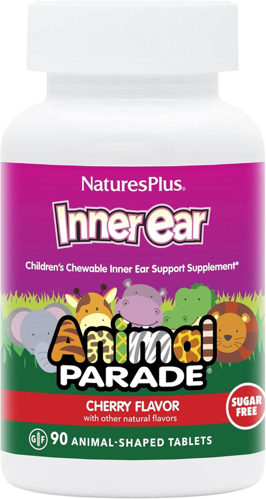 Natures Plus Animal Parade Inner Ear Support Children’s Chewable - 90 Animal-Shaped Tablets, Natural Cherry Flavor, Probiotic Supplement