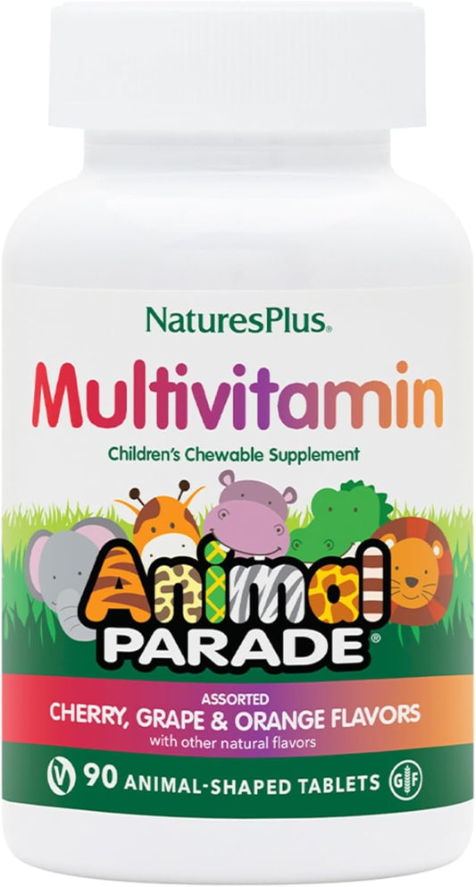 Natures Plus Animal Parade Kids Chewable Multivitamin - 90 Animal-Shaped Tablets - Vegan, Gluten-Free - Natural Flavors - 45 Servings