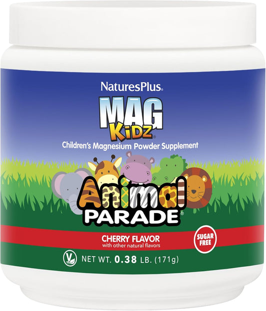 Natures Plus Animal Parade MagKidz Children's Magnesium Powder, Cherry Flavor - 45 Servings - Bone & Muscle Support
