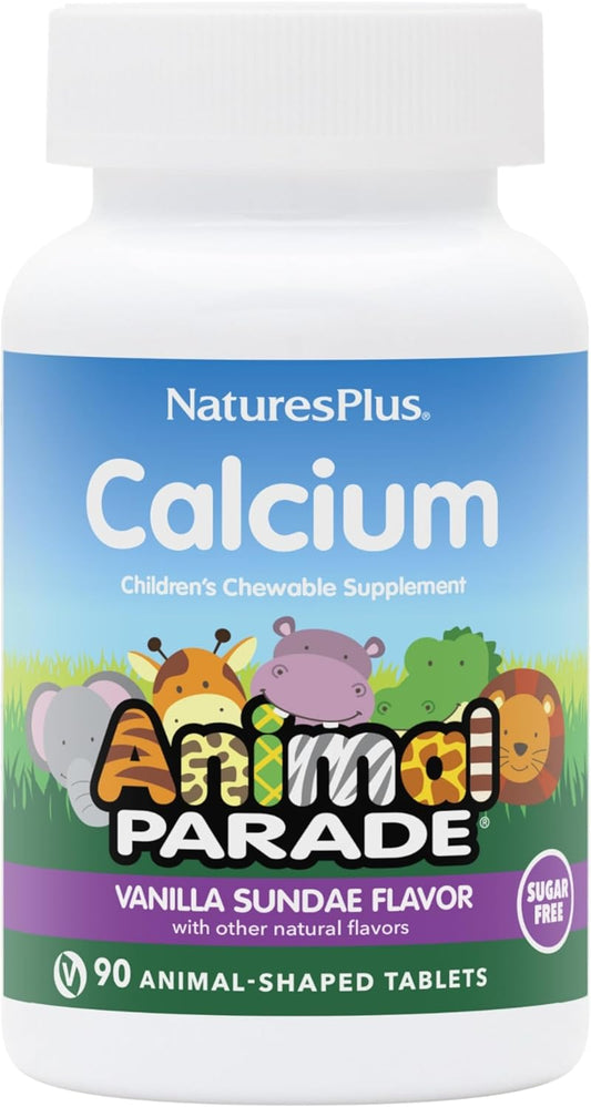 Natures Plus Animal Parade Sugar-Free Children's Calcium, Vanilla Sundae - 180 Chewable Tablets - Magnesium Enriched - Gluten Free - 90 Servings