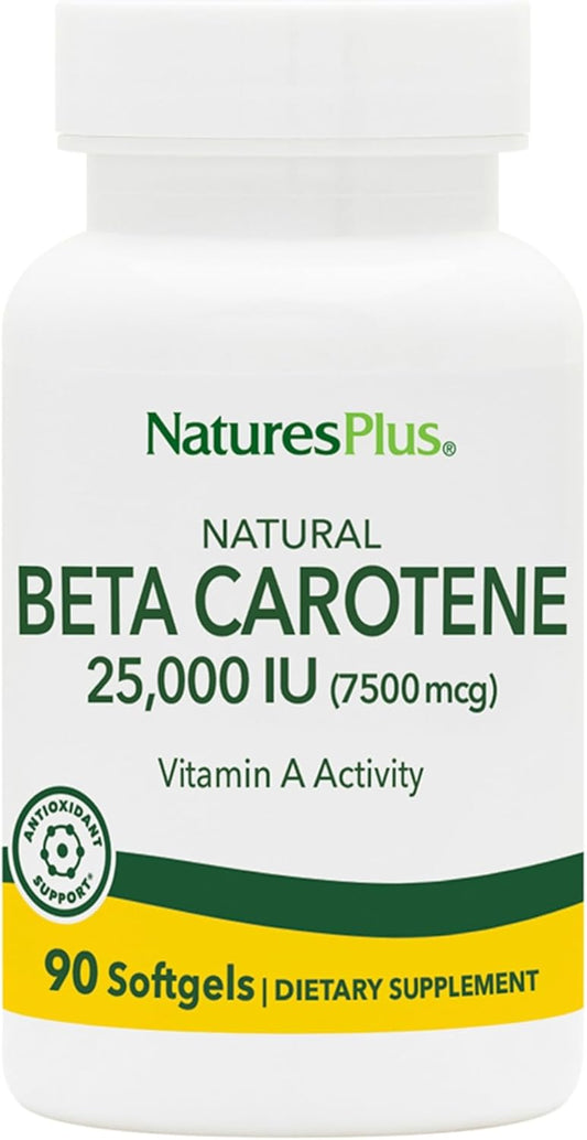 Natures Plus Beta Carotene Softgels - 25,000 iu Vitamin A & E - Eye Health, Antioxidant, Free Radical Defense - Gluten-Free - 90 Servings