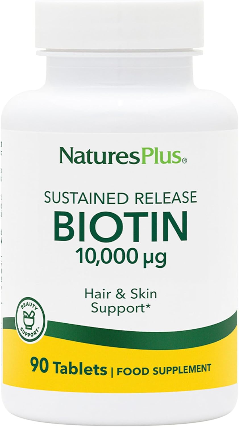 Natures Plus Biotin 10mg Supplement - 90 Tablets for Hair, Skin, and Nail Health