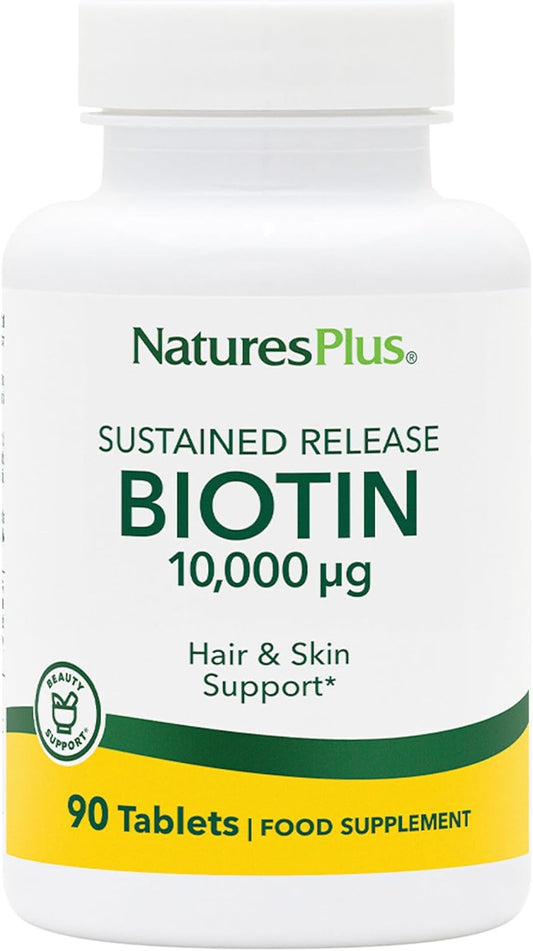 Natures Plus Biotin 10mg Supplement - 90 Tablets for Hair, Skin, and Nail Health