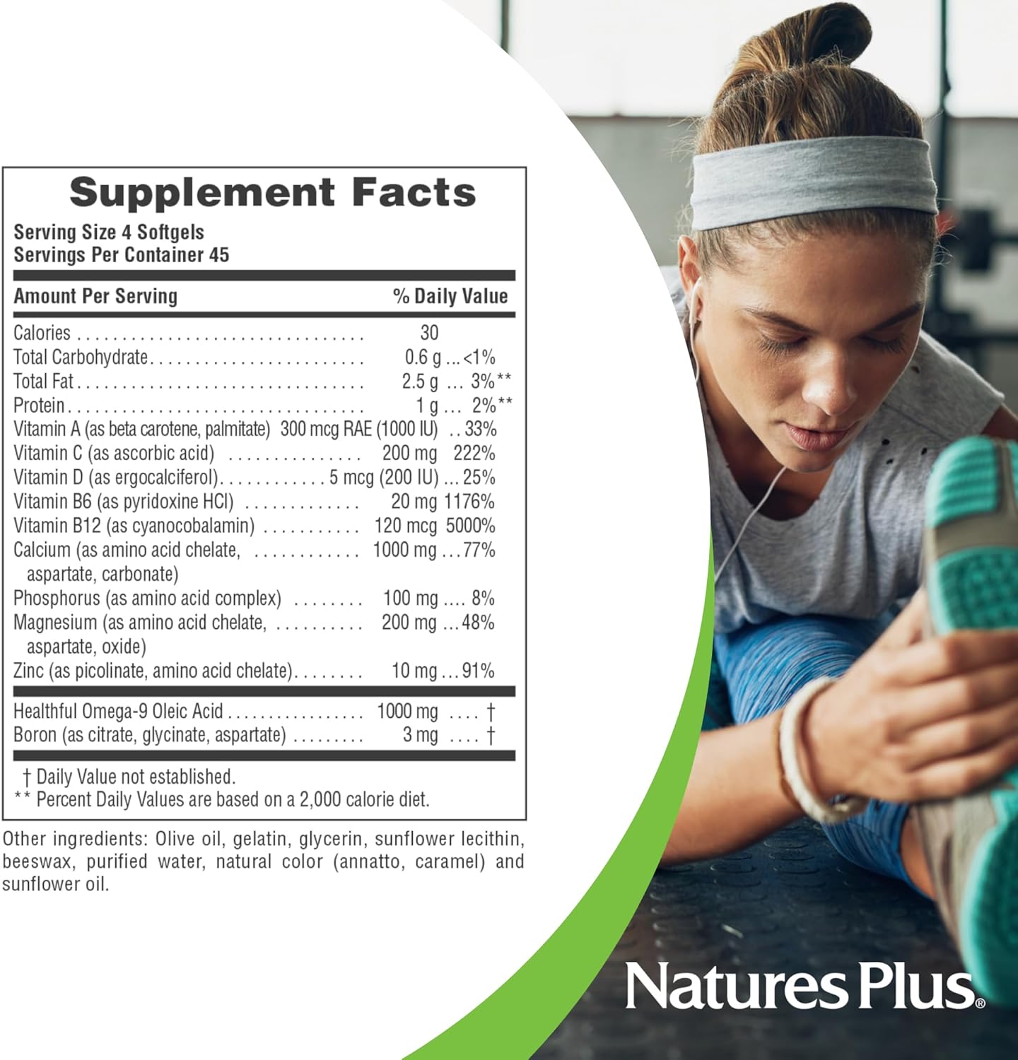 Natures Plus Bone Power with Boron - 1000 mg Calcium Softgels for Bone & Joint Support - Liquid Calcium Supplement for Maximum Absorption - Milk & Gluten-Free