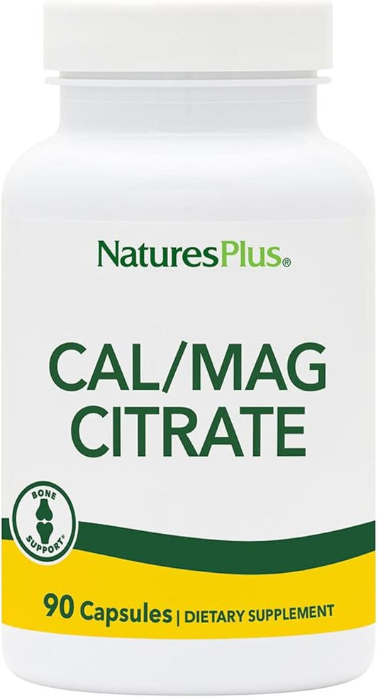 Natures Plus Cal/Mag Citrate Capsules - 90 Vegetarian Capsules - 500mg Calcium, 250mg Magnesium - Supports Bone Health - 30 Servings
