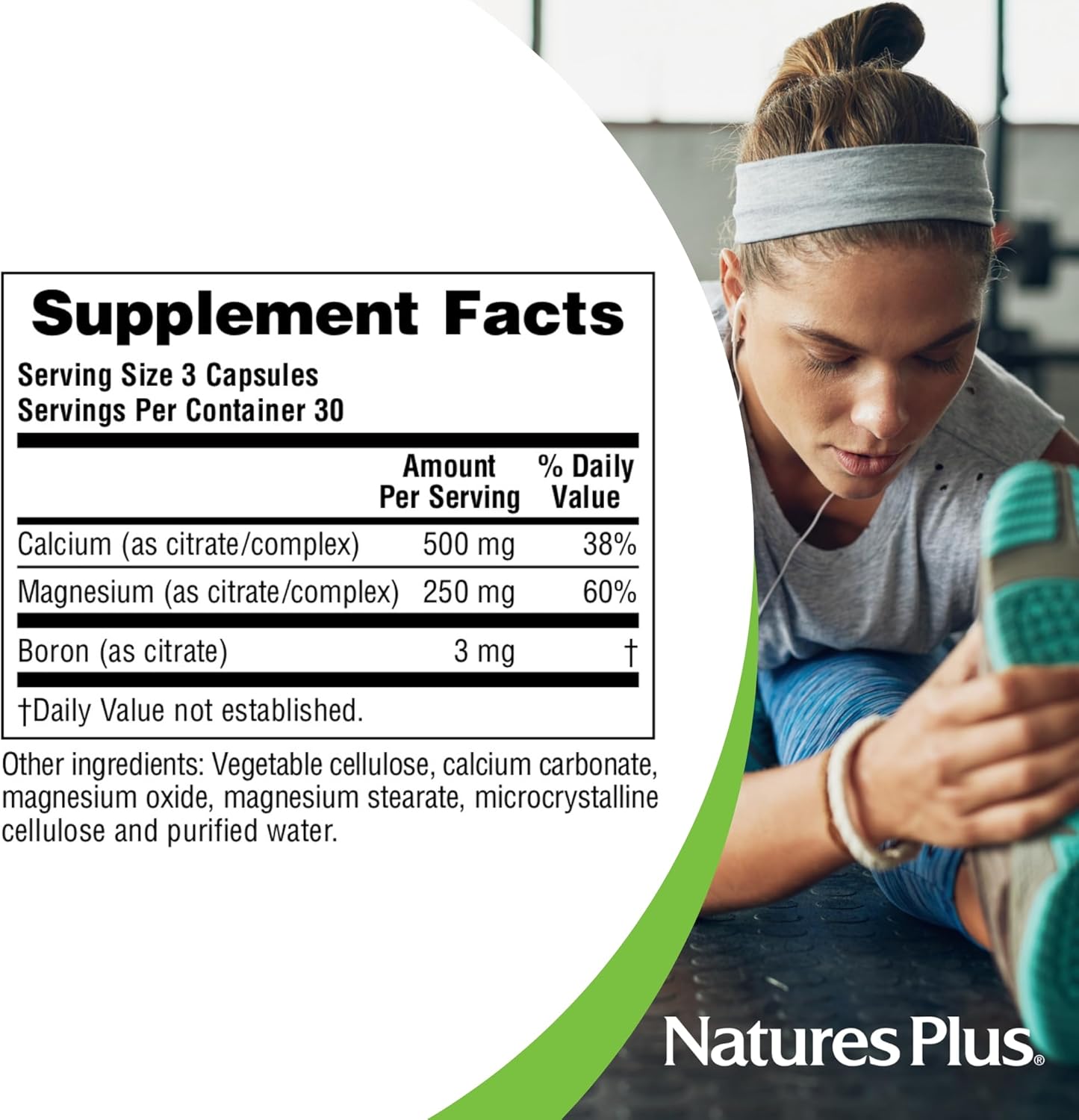Natures Plus Cal/Mag Citrate Capsules - 90 Vegetarian Capsules - 500mg Calcium, 250mg Magnesium - Supports Bone Health - 30 Servings