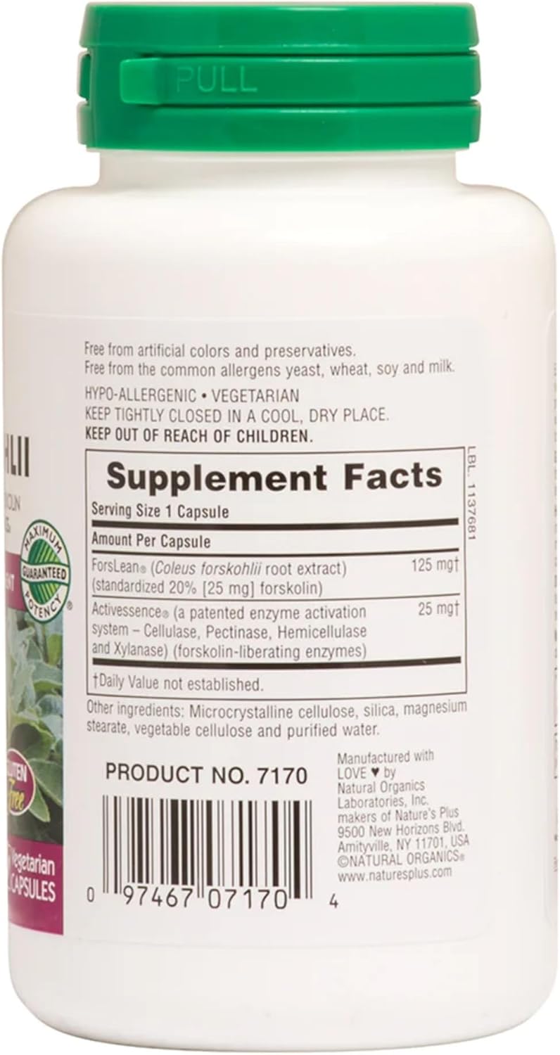 Natures Plus Coleus Forskohlii Herbal Actives Capsules - 60 Vegetarian Capsules - Gluten Free - 60 Servings