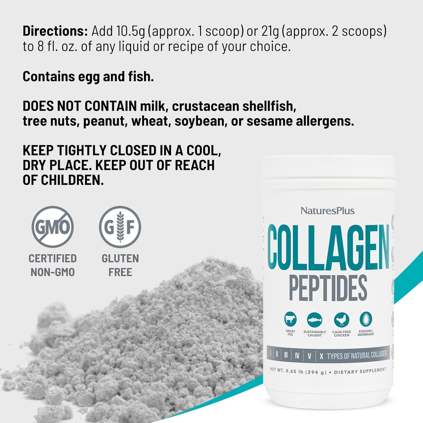 Natures Plus Collagen Peptides Powder Pack - Hair, Skin, Nail & Joint Health - Immune Support - Non-GMO, Gluten Free - 56 Servings