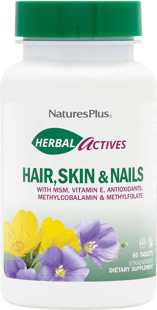 Natures Plus Hair Skin Nails Supplement - 60 Vegan Tablets - Boosts Hair Skin Nails Health - Vegetarian, Gluten-Free - 30 Servings