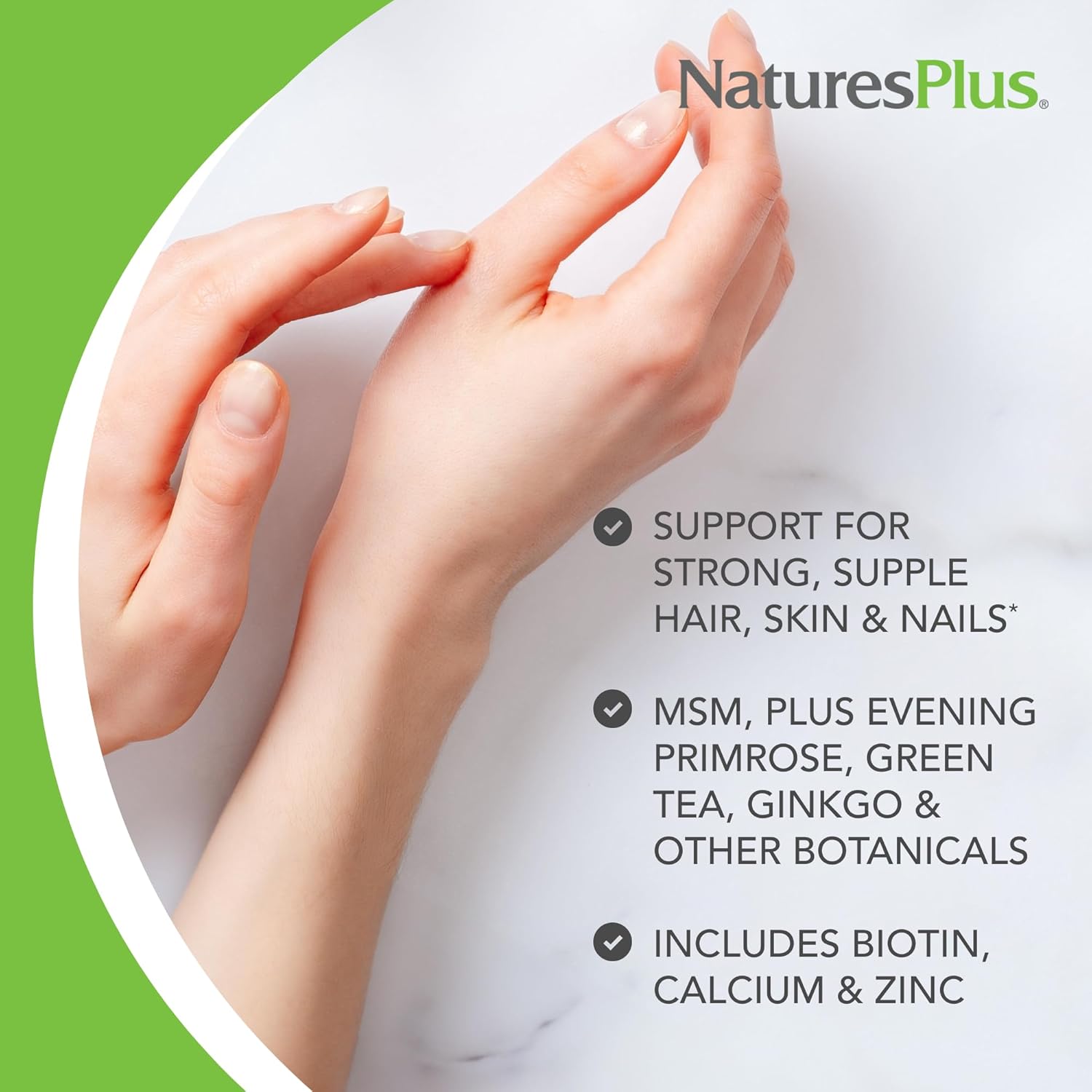 Natures Plus Hair Skin Nails Supplement - 60 Vegan Tablets - Boosts Hair Skin Nails Health - Vegetarian, Gluten-Free - 30 Servings