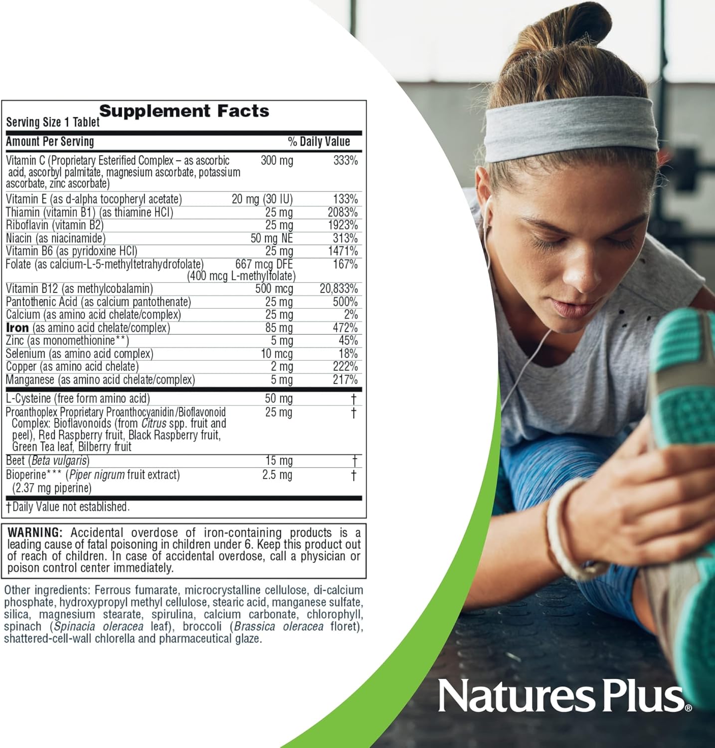 Natures Plus Hema-Plex Iron Tablets - 30 Count - 85mg Chelated Iron for Blood Health - with Vitamin C & Bioflavonoids - Non GMO, Vegetarian & Gluten Free