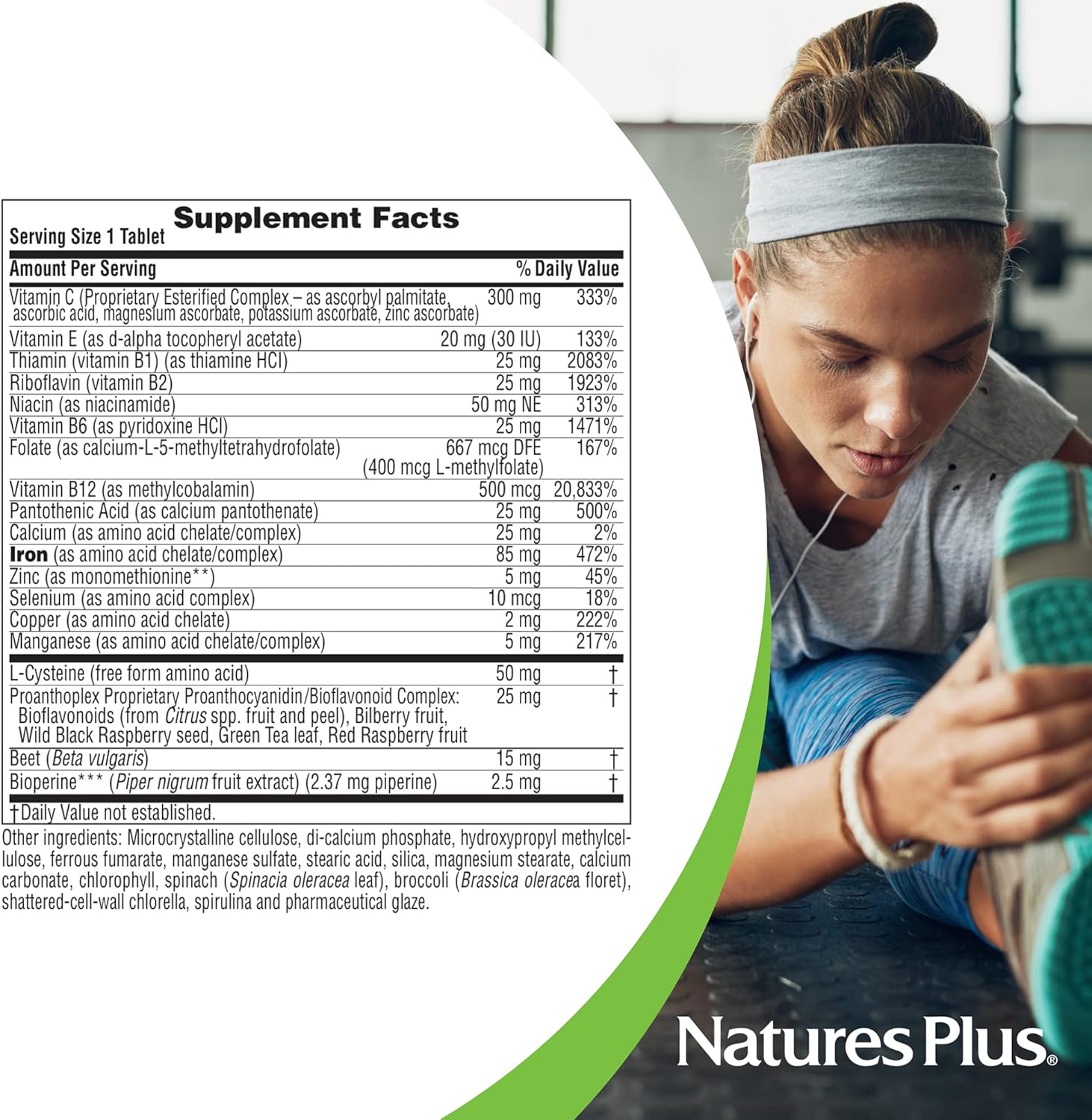 Natures Plus Hema-Plex Iron Tablets - 85mg Slow-Release Chelated Iron with Vitamin C - Vegan & Gluten Free - Total Blood Health - 10 Servings