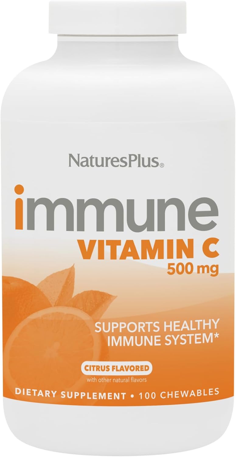 Natures Plus Immune Vitamin C Chewables - Citrus Flavor - 100 Count - High-Potency Formula with Bioflavonoids - All-Natural Support for Immune System - Non-Acidic & Gentle on Stomach - 100 Servings