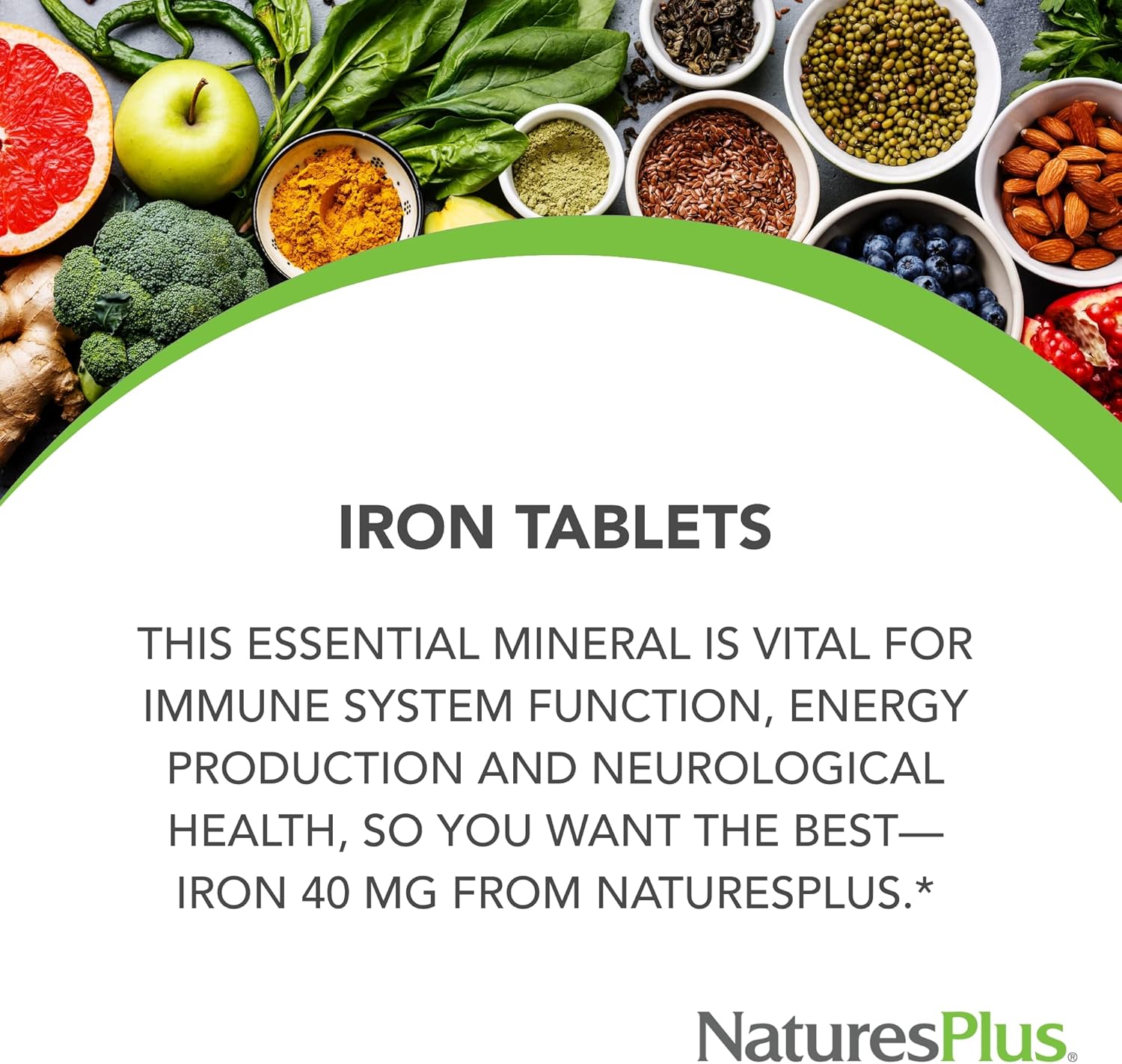 Natures Plus Iron 40mg Supplement - 90 Tablets for Enhanced Health