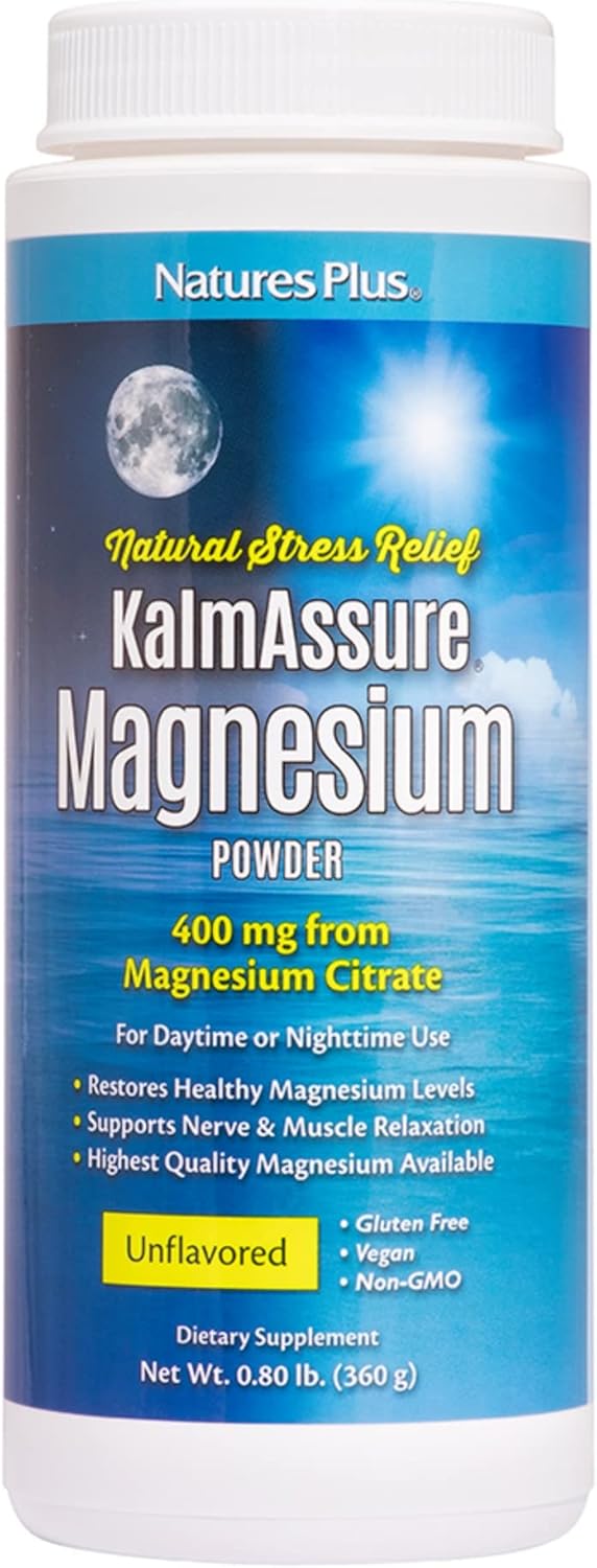 Natures Plus KalmAssure Magnesium Powder - 0.8 lb - Unflavored - Supports Nerve and Muscle Relaxation - Non-GMO, Gluten Free, Vegan - 60 Servings
