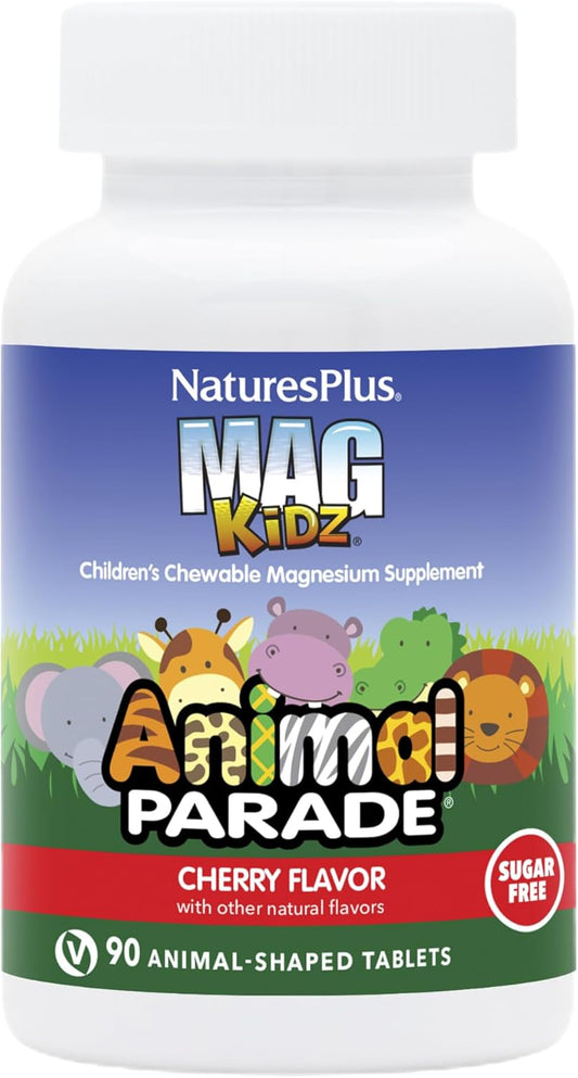 Natures Plus MagKidz Animal Parade Chewable Tablets, Natural Cherry Flavor - 270 Tablets, Supports Bone & Muscle Health - Non-GMO, Vegan, Gluten Free, Sugar Free