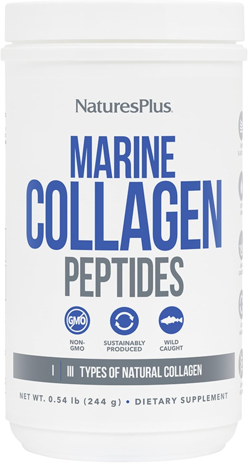 Natures Plus Marine Collagen Peptides Powder for Hair, Skin, Nails & Joints - Unflavored, Gluten Free, Non-GMO - 20 Servings