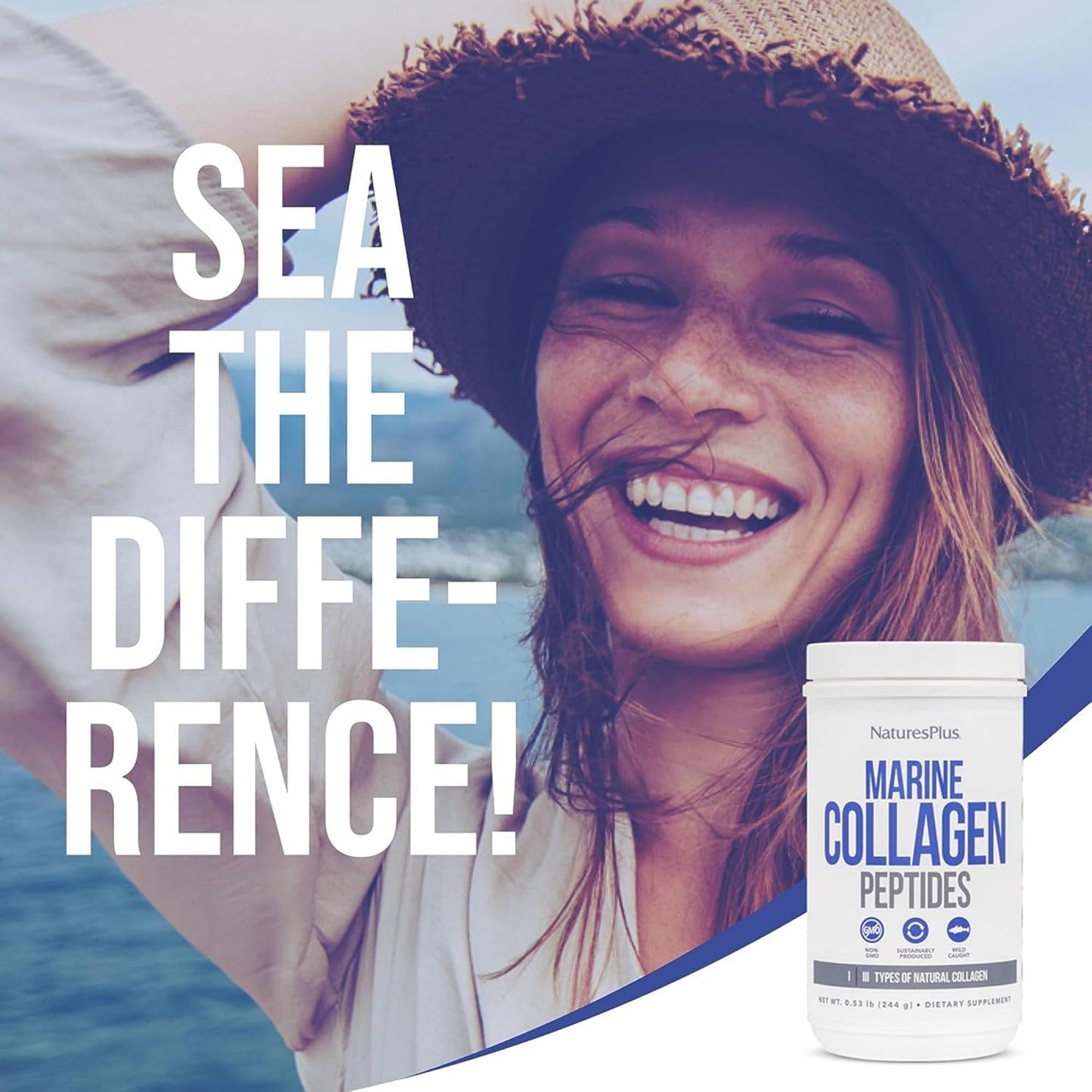 Natures Plus Marine Collagen Peptides Powder for Hair, Skin, Nails & Joints - Unflavored, Gluten Free, Non-GMO - 20 Servings
