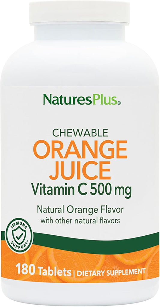 Natures Plus Orange Juice Vitamin C 500mg Chewable Tablets - 360 Servings, Pack of 2 - Immune Health Support - Vegan & Gluten Free