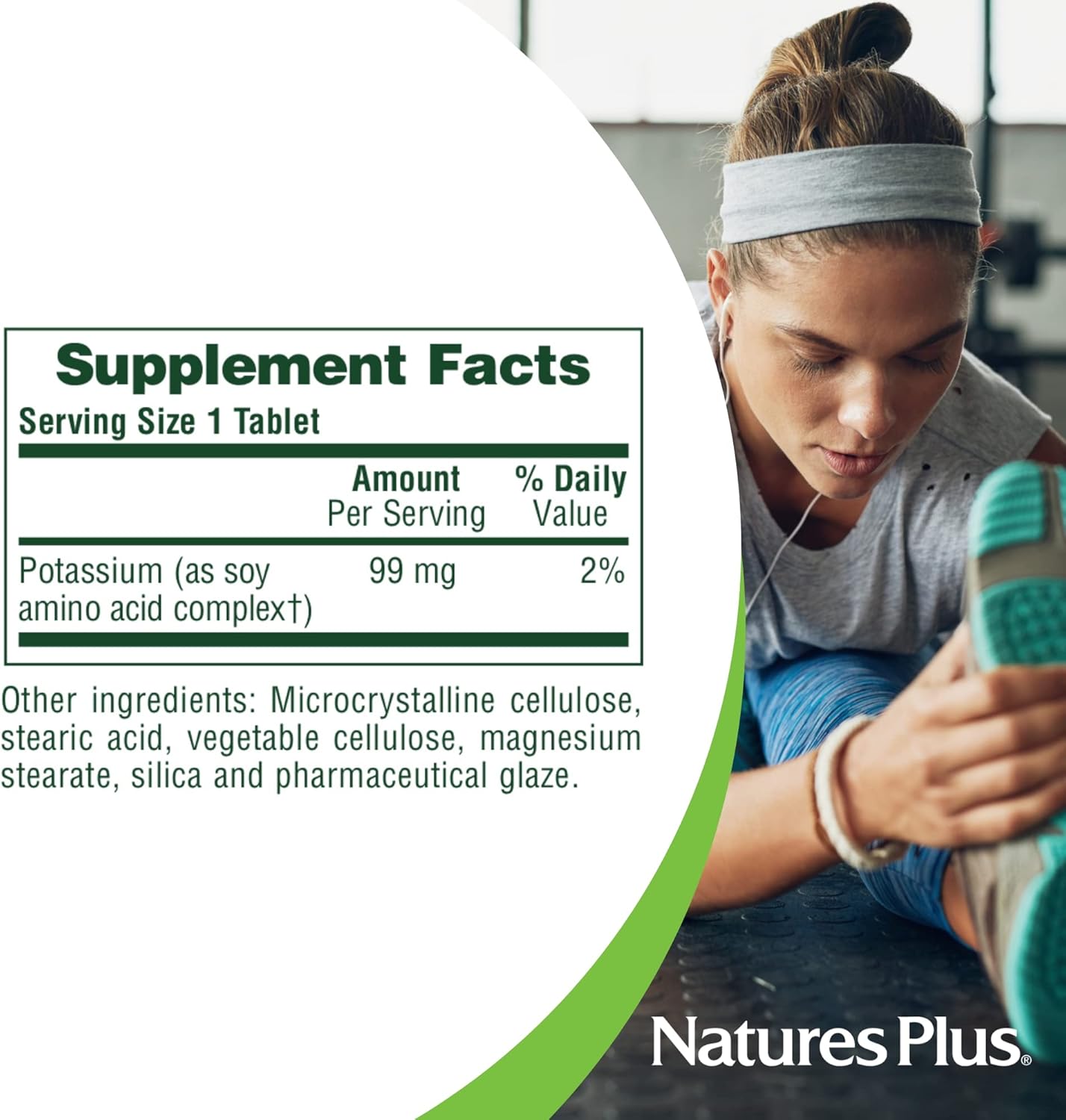 Natures Plus Potassium 99 mg Tablets - Promotes Electrolyte Balance & Well-Being - Gluten Free, Vegetarian - 90 Servings