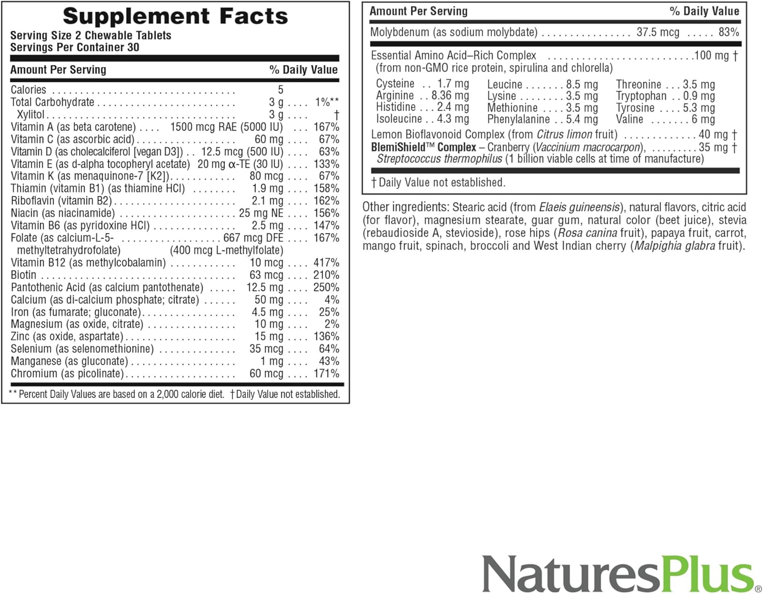 Natures Plus Power Teen for Him - 60 Chewable Tablets, Wild Berry - High-Potency Teen Multivitamin - Vegetarian, Gluten Free - 30 Servings