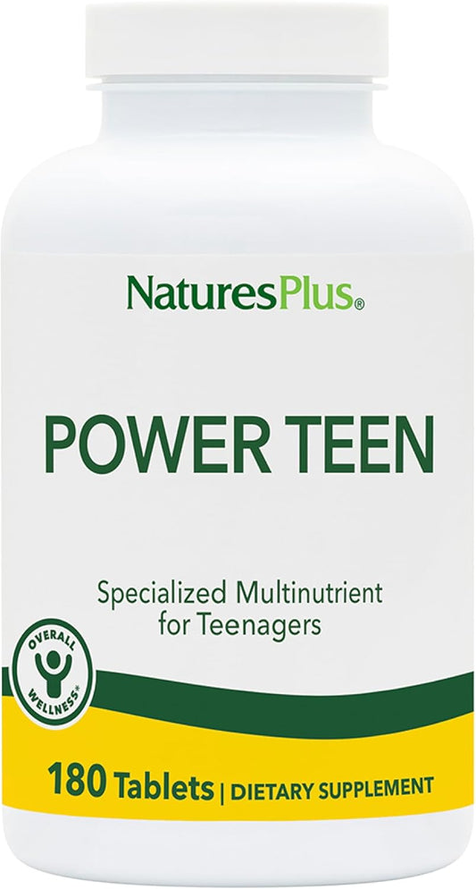 Natures Plus Power Teen Multivitamin - 180 Vegetarian Tablets - Minerals & Whole Foods for Mental Focus and Energy Boost - Gluten-Free - 90 Servings