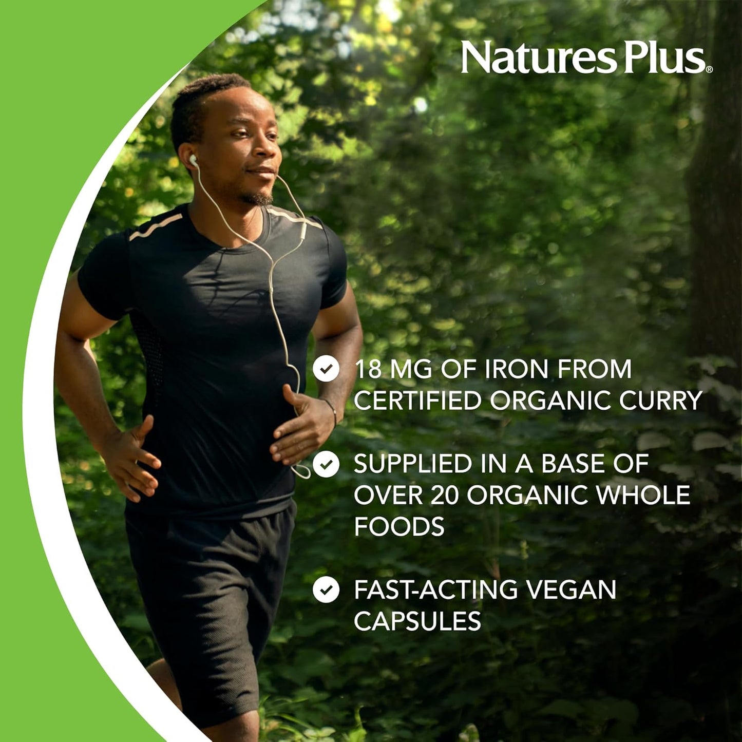 Natures Plus Source of Life Garden Organic Iron Capsules - 30 Vegan Capsules - Plant-Based Supplement for Healthy Blood - Vegetarian & Gluten-Free - 30 Servings