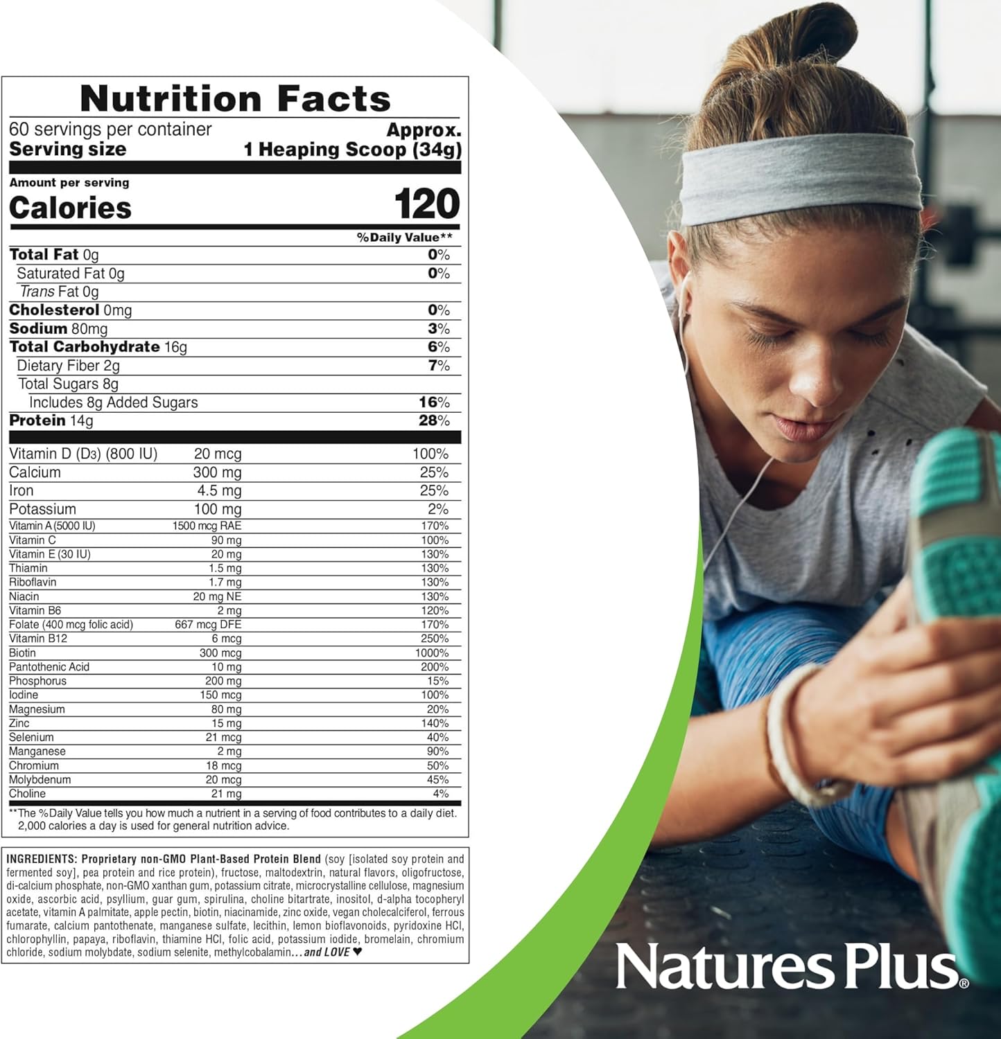 Natures Plus SPIRU-TEIN Banana Plant-Based Protein Shake 4.5 lbs - Non-GMO, Vegetarian, Gluten Free - 60 Servings